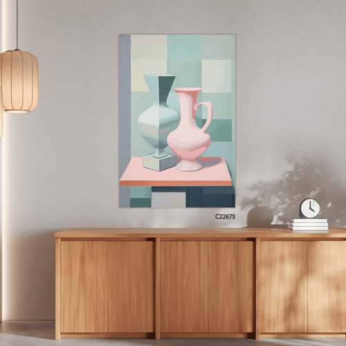 لوحة جدارية تصور مزهريتين باشكال حادة وزوايا واضحة