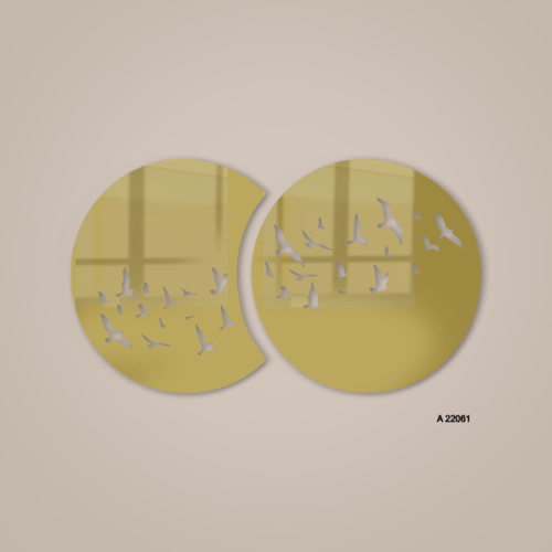 لوحة جدارية اكريليك مقسمة تصور دوائر وعصافير تدرجا...