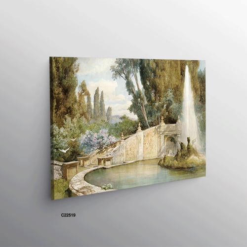 لوحة جدارية تصور جزءاً من حديقة تدرجات الاخضر والب...