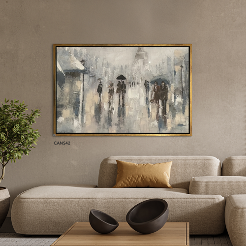 لوحة جدارية كانفس أشخاص وجو ممطر بطابع مائي تدرجات...