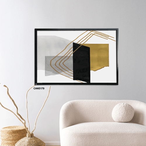 لوحة جدارية كانفس أشكال وخطوط تدرجات الذهبي وأسود...
