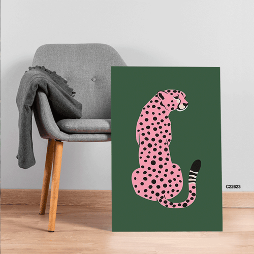 لوحة جدارية فنية فهد باللون الوردي