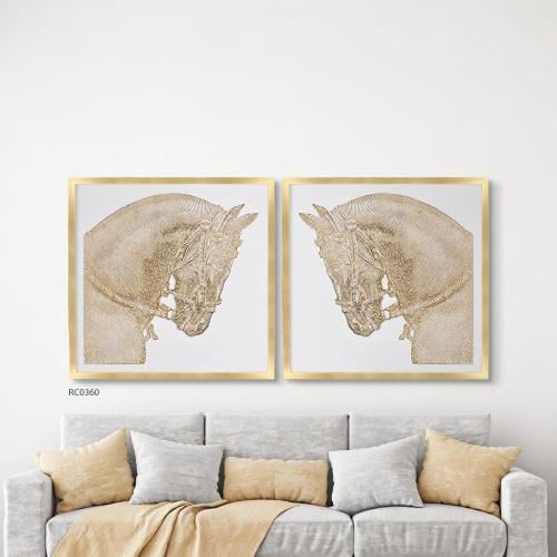 لوحة جدارية كانفس تصور خيلان متقابلان بتدرجات من ا...