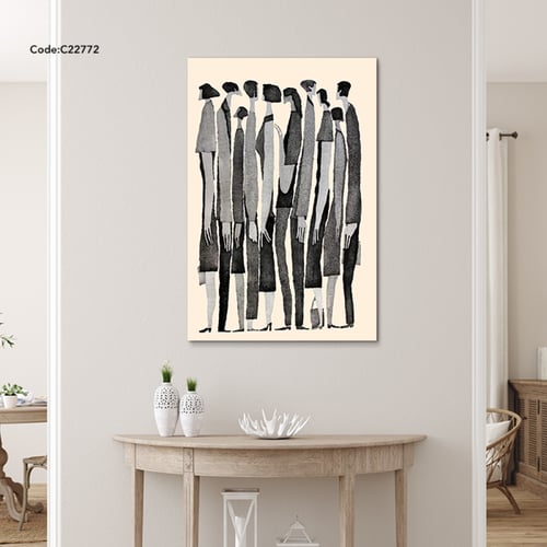 لوحة جدارية كانفس تصور شخصيات بأسلوب طولي نحيف