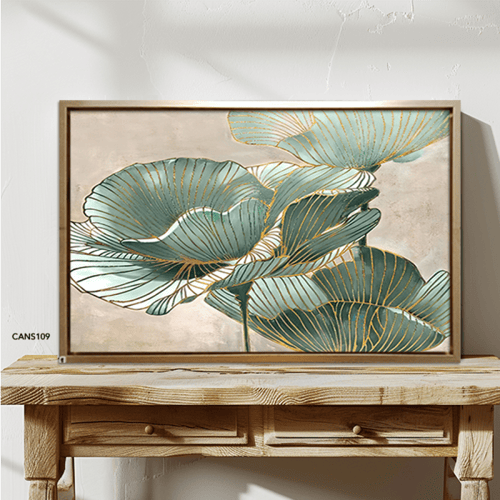 لوحة جدارية كانفس ورود تدرجات الأخضر والذهبي مع ال...