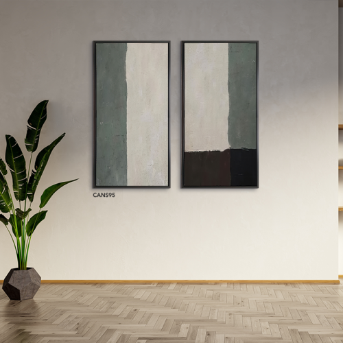 لوحة جدارية كانفس تداخل هندسي تدرجات البيج والأخضر...