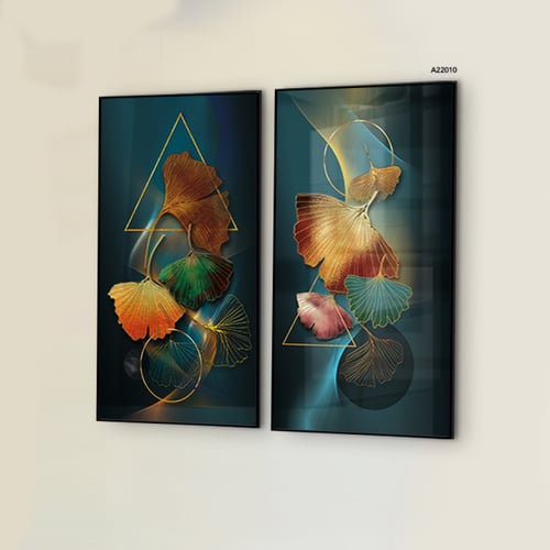 لوحة جدارية أكريليك مقسمة تصور أوراق شجر وأشكال