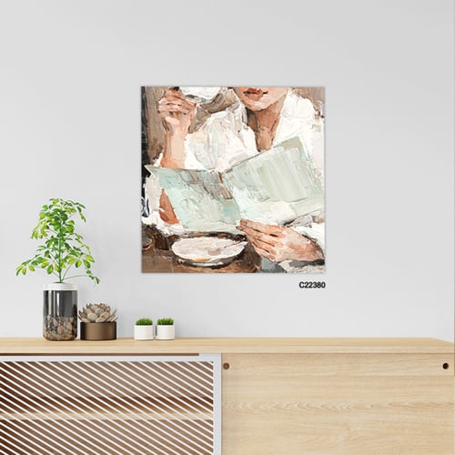 لوحة جدارية كانفس ،فتاة تقرأ وفنجان قهوة تدرجات ال...