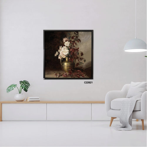 لوحة جدارية مزهرية تحتوي على ورود واغصان