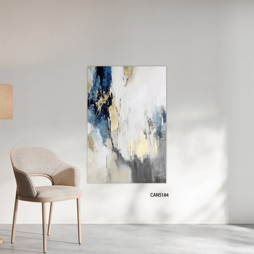 لوحة جدارية كانفس تدرجات الذهبي وأزرق مع أبيض وأسو...
