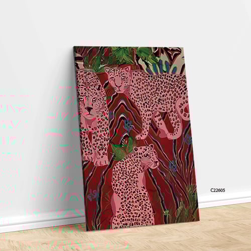 لوحة جدارية كانفس تصور فهود بتدرجات الوردي و الاحم...