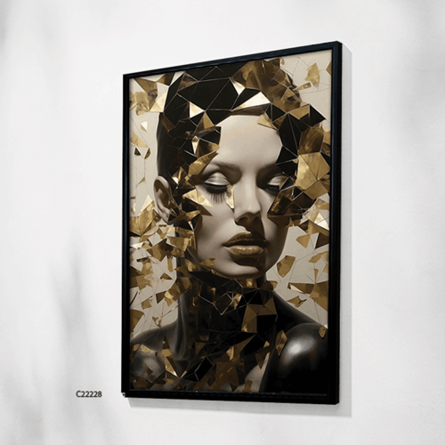 لوحة جدارية كانفس فتاة تدرجات الذهبي والرمادي