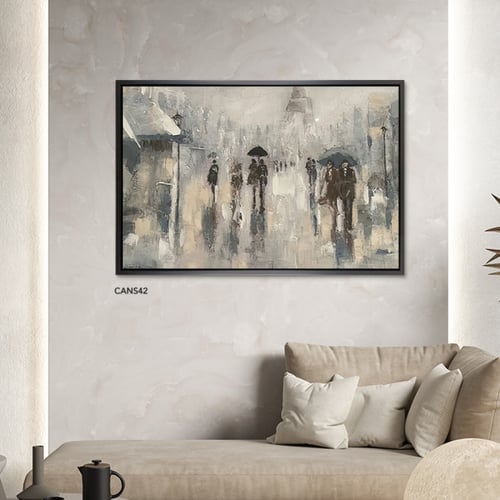 لوحة جدارية كانفس أشخاص وجو ممطر بطابع مائي تدرجات...