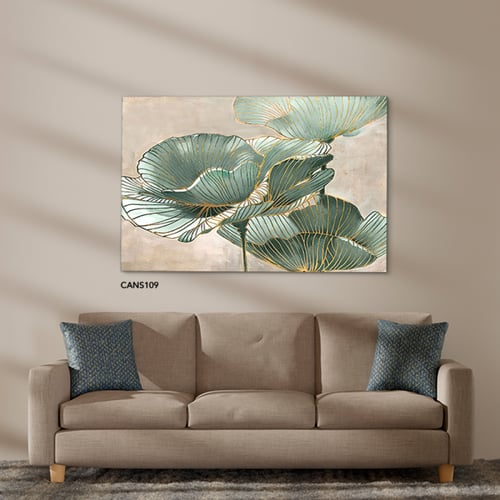 لوحة جدارية كانفس ورود تدرجات الأخضر والذهبي مع ال...