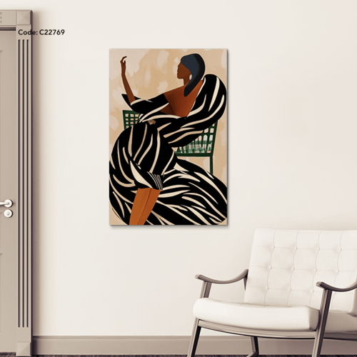 لوحة جدارية كانفس تصور شخصية انثوية بأسلوب تجريدي