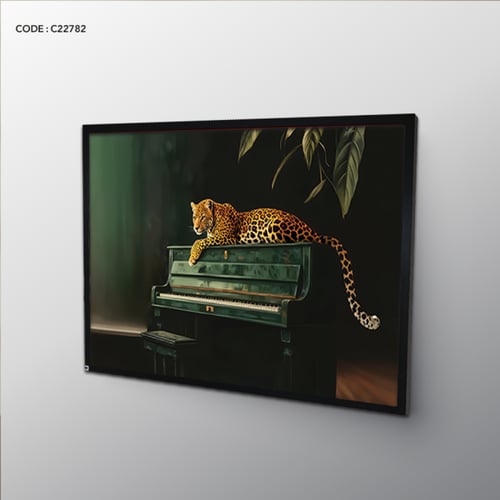 لوحة جدارية كانفس بتصميم فاخر لنمر مرقط على بيانو