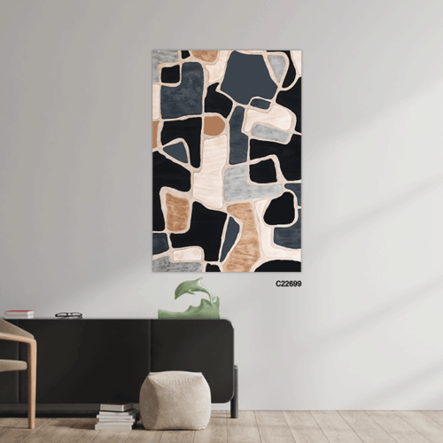 لوحة جدارية بتصميم تجريدي لخطوط واشكال متشابكة بتد...