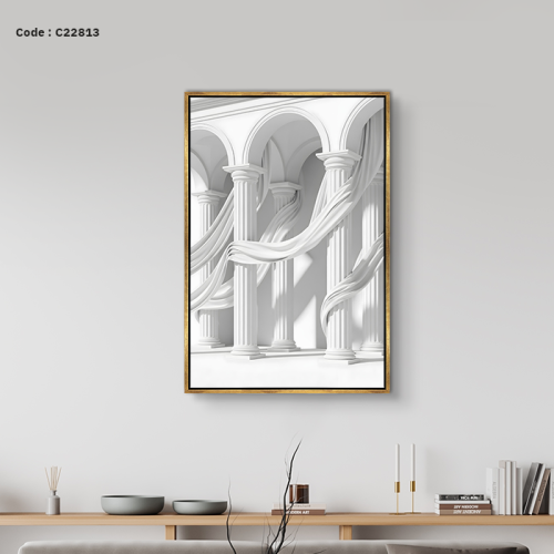لوحة جدارية كانفس تصور اعمدة كلاسيكية وقماش يلتف ح...