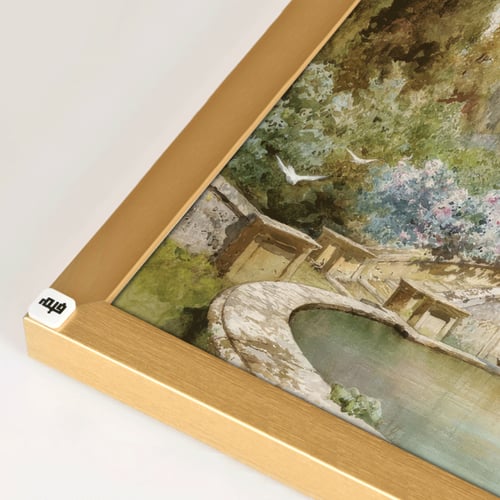 لوحة جدارية تصور جزءاً من حديقة تدرجات الاخضر والب...