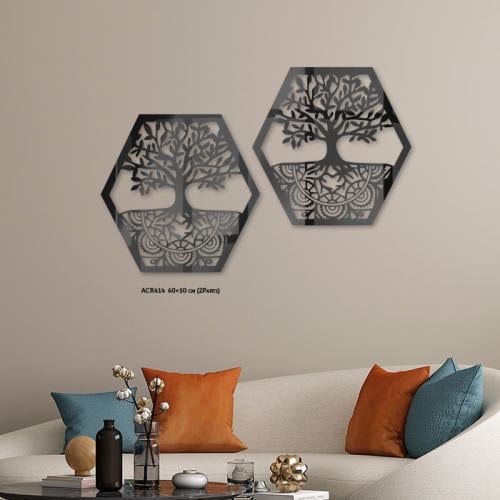 لوحة فنية جدارية أكريليكية تصور معينات وشجر باللون...