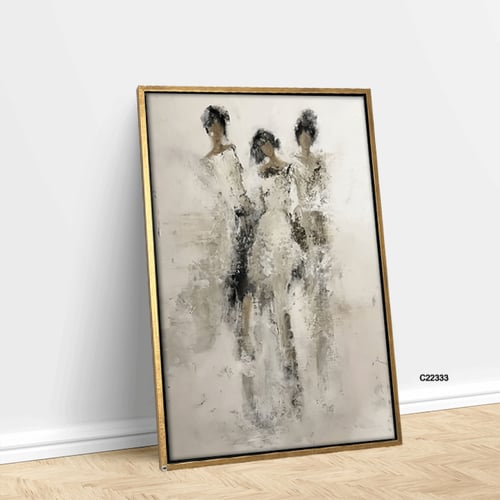 لوحة جدارية كانفس سيدات تدرجات الابيض والرمادي وال...