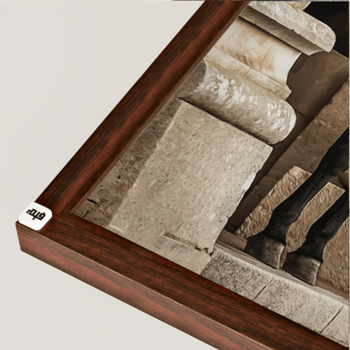 لوحة جدارية كانفس تصور خيل يقف داخل قلعة بتدرجات ا...