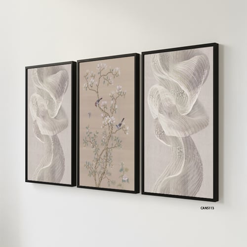 لوحة جدارية كانفس مقسمة، ورود وأغصان وتموجات-تدرجا...