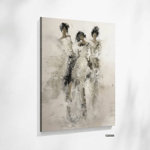 لوحة جدارية كانفس سيدات تدرجات الابيض والرمادي وال...