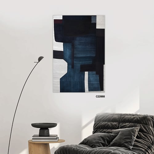 لوحة جدارية كانفس بتصميم تجريدي بتدرجات الكحلي وال...