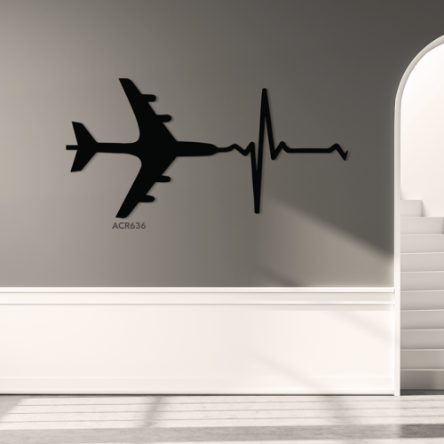 لوحة جدارية اكريليك تجمع شكل طائرة ونبضات قلب متصل...