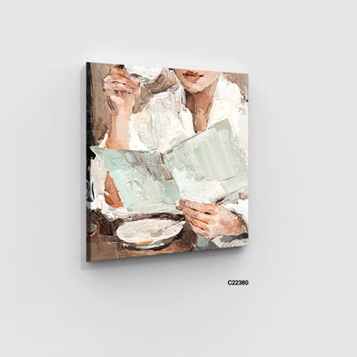 لوحة جدارية كانفس ،فتاة تقرأ وفنجان قهوة تدرجات ال...