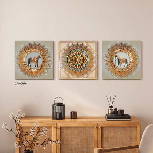 مجوعة 3 لوحات جدارية خيول مزخرف