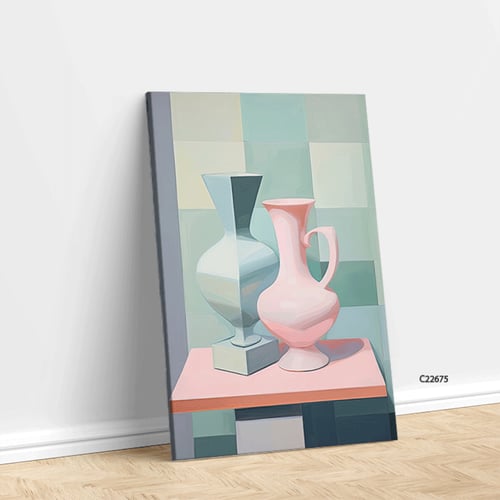 لوحة جدارية تصور مزهريتين باشكال حادة وزوايا واضحة