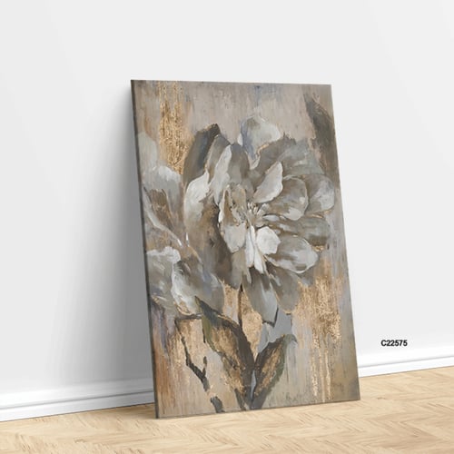 لوحة جدارية كانفس تصور وردة بتدرجات الرمادي و الذه...