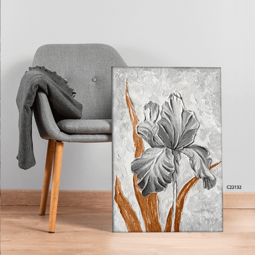 لوحة جدارية كانفس ، وردة - تدرجات الرمادي مع الأبي...