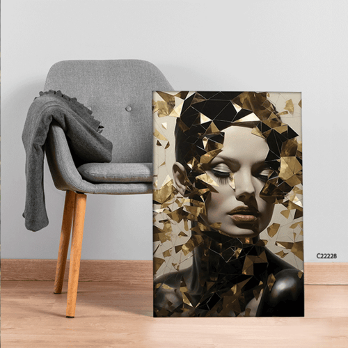 لوحة جدارية كانفس فتاة تدرجات الذهبي والرمادي