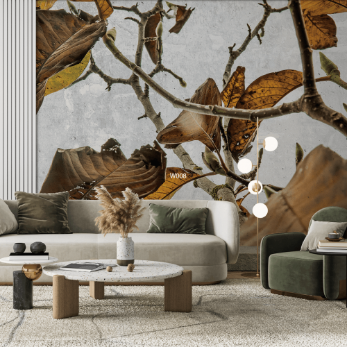ورق حائط ، أوراق شجر الخريف وأغصان - تدرجات البني...