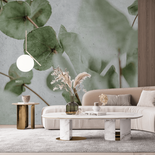 ورق حائط ، أوراق نباتية - تدرجات الأخضر مع الرمادي