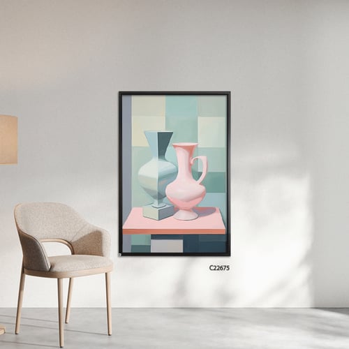 لوحة جدارية تصور مزهريتين باشكال حادة وزوايا واضحة