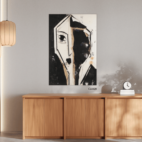 لوحة جدارية كانفس ، وجه - تدرجات الاسود والأبيض