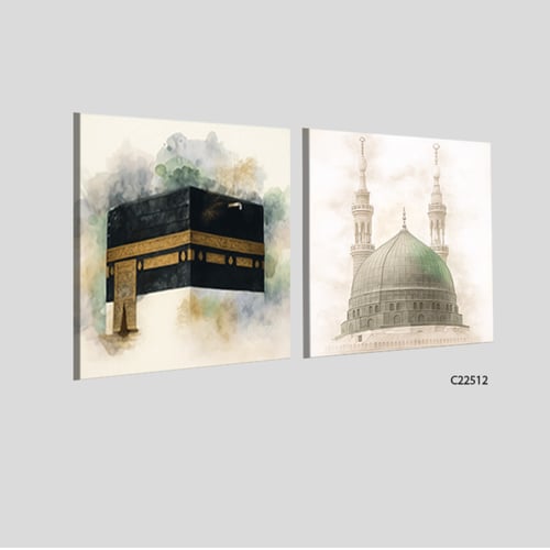 لوحة جدارية كانفس تصور الحرمين الشريفين بتدرجات ال...