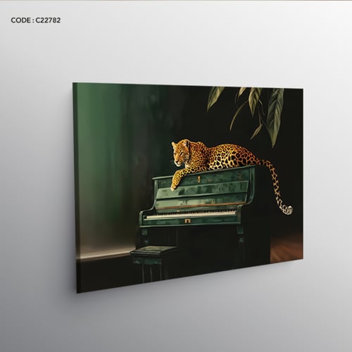 لوحة جدارية كانفس بتصميم فاخر لنمر مرقط على بيانو