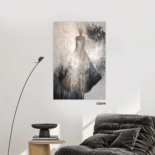لوحة جدارية كانفس فتاة تدرجات الرمادي مع الأبيض وا...
