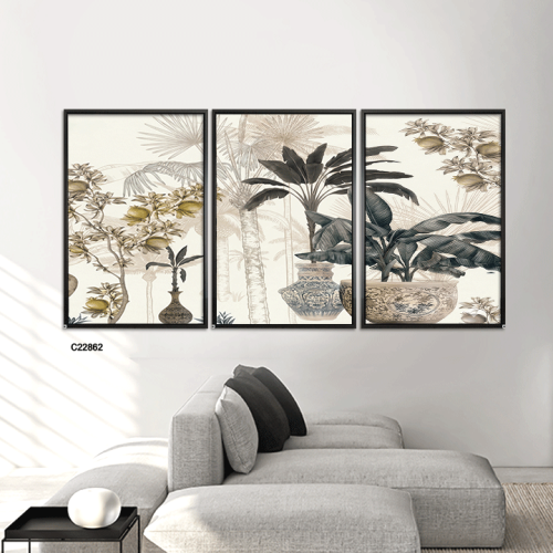 Modern canvas wall art set with a classic tropical botanical design