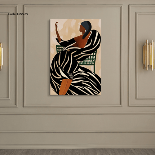 لوحة جدارية كانفس تصور شخصية انثوية بأسلوب تجريدي