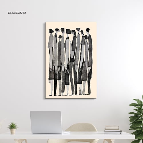 لوحة جدارية كانفس تصور شخصيات بأسلوب طولي نحيف