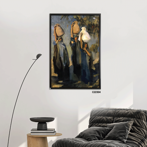 لوحة جدارية كانفس سيدات بازياء تراثية بتدرجات الاز...