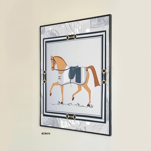 لوحة جدارية اكريليك تتميز بتصميم خيل تدرجات البرتق...