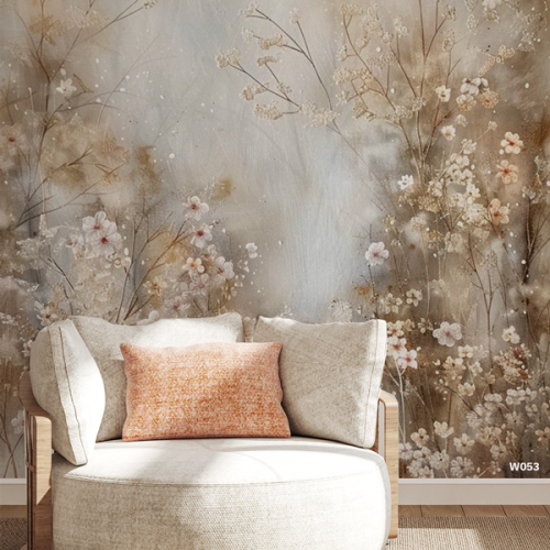 ورق حائط رسومات زهور كثيفة - بتدرجات البيج البني و...