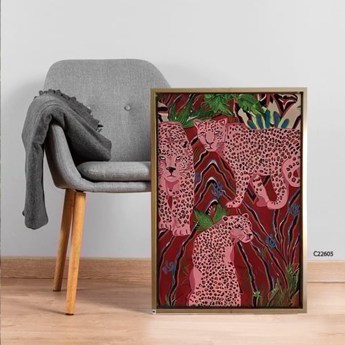 لوحة جدارية كانفس تصور فهود بتدرجات الوردي و الاحم...